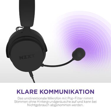 Релейна гарнітура NZXT - Hi-Res Audio, DTSX, легка, знімний мікрофон, чорний, ігри на ПК