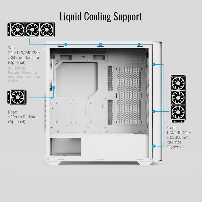 Корпус для ПК AeroCool D502A, білий, ігровий, Mid-Tower, з 4 RGB вентиляторами, Mesh-панель, відмінний повітряний потік, USB Type-C, сумісний з ATX/Micro-ATX/Mini-ITX