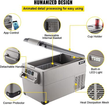 Автохолодильник VEVOR 35л нержавіюча сталь 12/24V, 220V: портативний компресорний міні-холодильник для авто, вантажівок, кемпінгу (-20°C до +20°C)