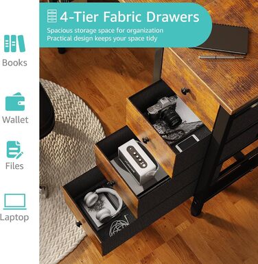 Комп'ютерний стіл Lufeiya з 4 висувними ящиками та полицями для зберігання. Сучасний стіл для дому, офісу, спальні, для студентів, під ПК. Рустичний коричневий, 119,4 см