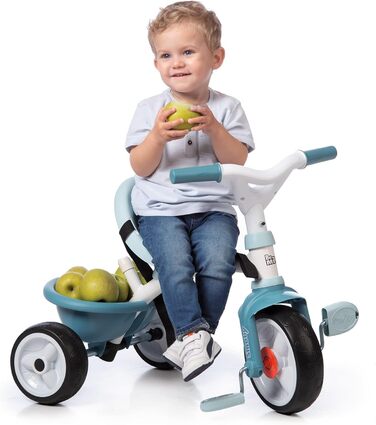 Триколісний велосипед Smoby Be Move з батьківською ручкою, ременем безпеки, металевим каркасом та педальним механізмом для дітей від 15 місяців (Блакитний)