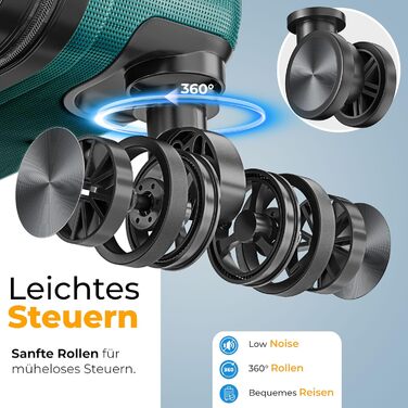 Набір валіз KESSER з 4 предметів, жорсткий корпус ABS, кодовий замок, ваги для багажу та дорожня сумка, колеса 360°, колір Petrol