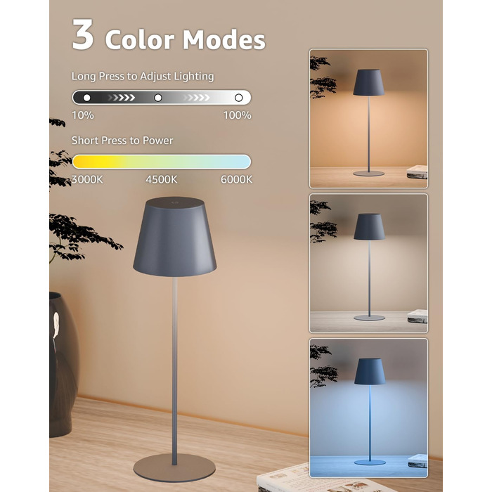 LED настільна лампа FUYO 2 шт. в наборі, акумуляторна, USB-C, сенсорне керування, регулювання яскравості, 2700K-6000K, 3 кольори, для дому та вулиці (чорний)