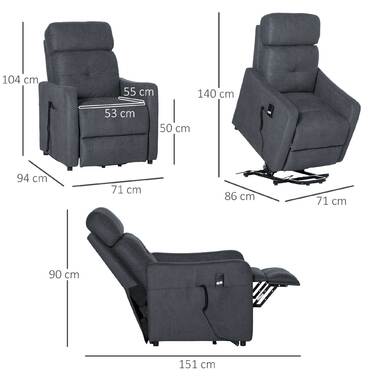 Крісло для телевізора HOMCOM Recliner з функцією відкидання та допоміжним засобом для стоянки, поліестерова тканина, сталь, сірий, 71 x 94 x 104 см для зручного сидіння