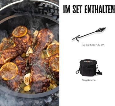 Набір голландської печі Grillfürst Dutch Oven BBQ Edition DO 9: чавунний котелок 8,5 л з підставкою, підняття кришки та сумка для зберігання