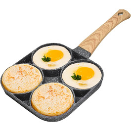 Сковорода для смажених яєць, сковорода для млинців, алюмінієва сковорода для яєць з 2 отворами, для індукції і подачі газу (Сірий, 4 отвори)