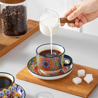 Набір чашок для еспресо Vancasso 4 шт., 150 мл SIMI, з підставками та стійкою, керамічні, для капучино, еспресо, лате (270 мл)