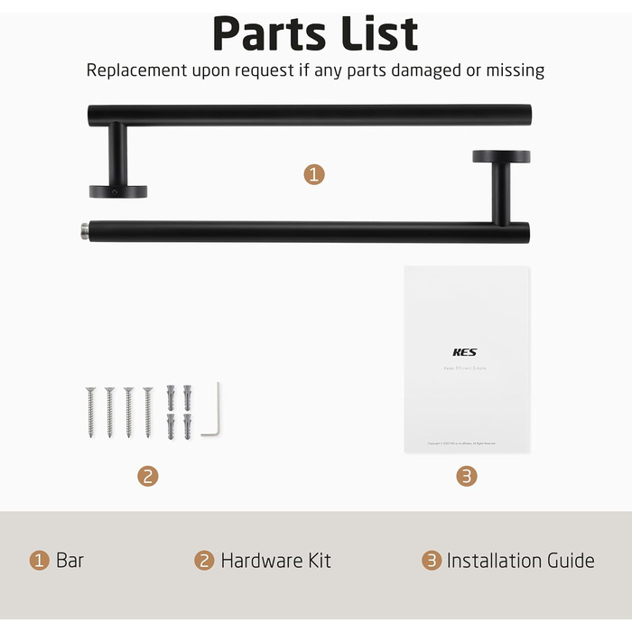 Тримач для рушників KES, стійка для рушників, багетна стійка, багетний тримач, нержавіюча сталь SUS304, настінний, 70 см, чорний