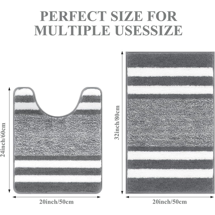 Набір килимків для ванної кімнати Pauwer, 2 шт., водопоглинаючі, антиковзаючі, машинне прання, 50x80 + 50x60 см, темно-сірий