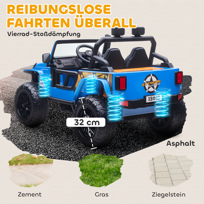 Електромобіль для дітей, 12V акумулятор, з сидінням для батьків та дитини, з дистанційним керуванням, музикою, звуком клаксона, світлодіодними ліхтарями, для дітей віком 3-8 років, блакитний