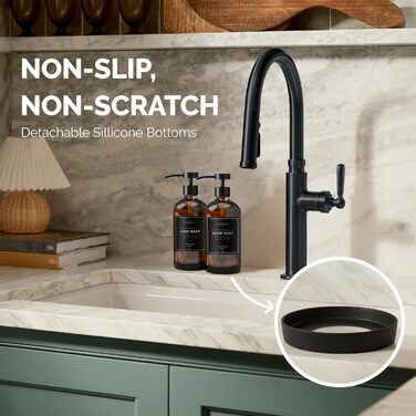 Набір дозаторів для мила на кухню та у ванну кімнату, 2 шт. з нержавіючою сталею, скляні флакони 475 мл, з водонепроникними етикетками