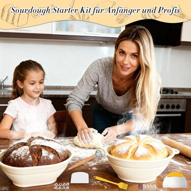 Набір для випікання хліба: 13 предметів, корзини для бродіння (овальна 28 см, кругла 25 см) з силікону, для початківців та професіоналів