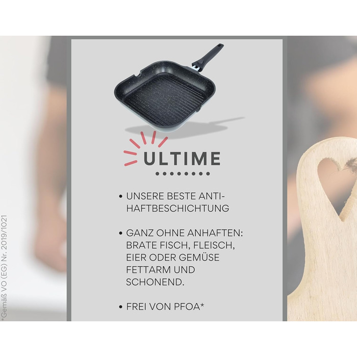 DIVORY Сковорода-гриль 28x28 см з виливом та знімним ручкою - сковорода для стейків на індукційній плиті, з антипригарним покриттям, з лопаткою та захистом для сковороди, чорна