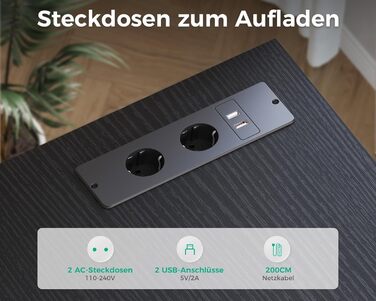 Комп'ютерний стіл Coleshome L-подібний з висувними ящиками з тканини, USB-порт та розетка, для дому та офісу (Чорний, 140x70 см)