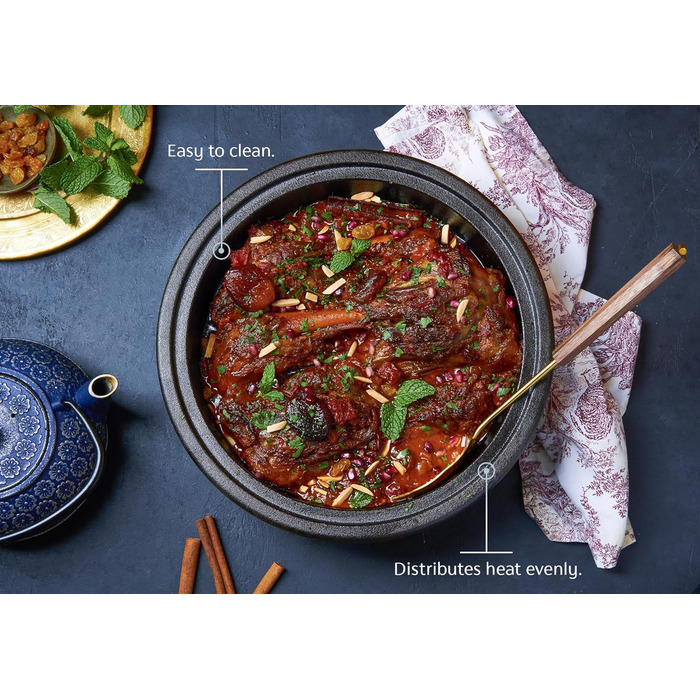 Тажин Кук - каструля для тушкування з емальованого чавуну, 3.3 л, керамічний конічний кришка, сіро-блакитний