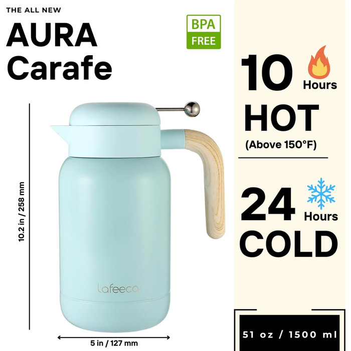 Термос для кави та чаю Aura Dune Mirage Blue 1.5 л (51 oz) з вакуумною ізоляцією, BPA-free