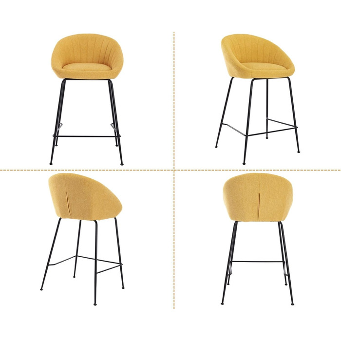 Набір з 2 барних стільців Chairus, жовті. Металевий каркас, льонова оббивка. Для кухні, дому, барної стійки.