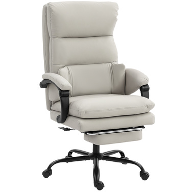 Крісло офісне HOMCOM з регулюванням висоти, з підтримкою попереку, підлокітниками та підставкою для ніг, обшите штучною шкірою, світло-сірого кольору