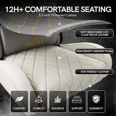 Ігровий крісло Bigzzia з RGB LED підсвічуванням - ергономічне геймерське крісло з підтримкою попереку та підніжкою, регульоване та поворотне, з PU-шкіри, 150 кг, сірий