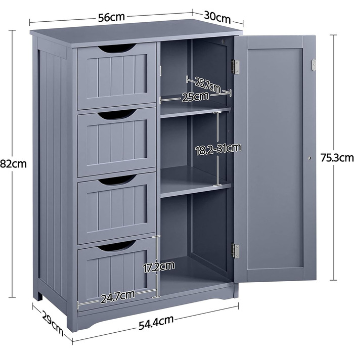 Шафа для ванної кімнати Yaheetech з 4 шухлядами та 2 дверцятами, підлогова шафа-комод для ванної, вітальні, коридору, кухні, білий, 81 x 30 x 83 см