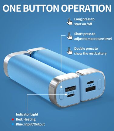 Електричні грілки для рук 5000mAh (2 шт.) - багаторазові, для дітей та дорослих, для активного відпочинку, зимовий подарунок, блакитні