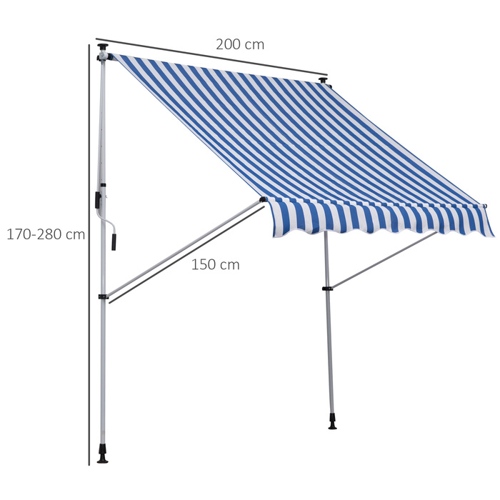 Outsunny Folding Arm Тент Clamp Тент регульований по висоті 200x150 см синій/білий алюміній для патіо та балкона