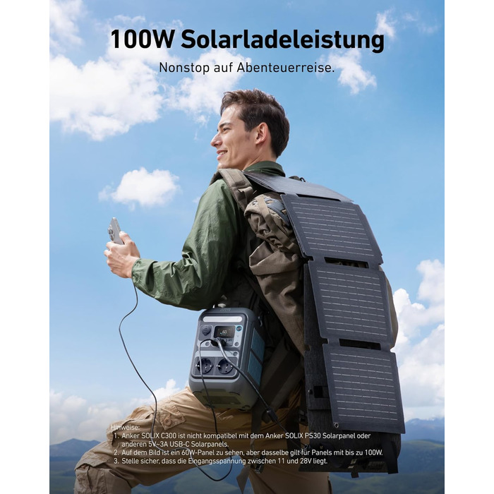 Портативна електростанція Anker SOLIX C300: 288Wh LiFePO4, 300W (макс. 600W), сонячний генератор, 140W швидка зарядка. Для кемпінгу, подорожей, надзвичайних ситуацій. (Сонячна панель опціонально)