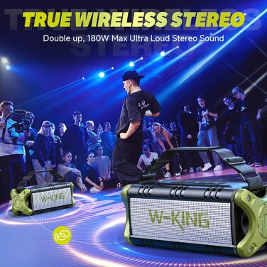 W-KING Портативна Bluetooth Колонка 90W, Вологостійка IPX6, 40 годин, Powerbank, NFC, AUX, TF, Зелена
