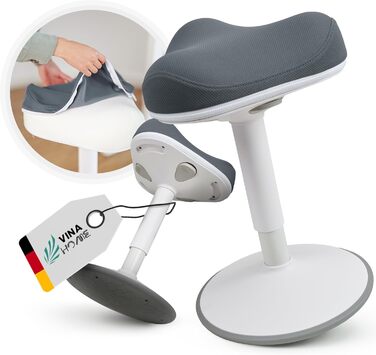 Офісний стілець SH-01 Zip з знімним чохлом | Ергономічний стілець з сертифікацією IGR | Стілець для роботи та відпочинку | З ефектом гойдання | Регульована висота (58-83 см) (ZIP - чохол, графітовий блакитний)