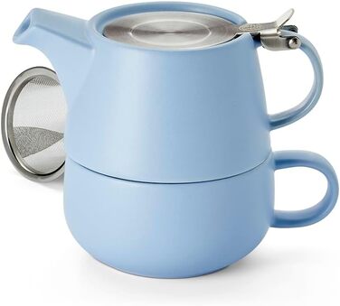 Набір чаю для одного Saara, синя кераміка, 4 предмети з ситом і кришкою з нержавіючої сталі Глечик 0,45 л, чашка 0,3 л Глечик H 10 см, Ø 6,7 см Чашка H 6 см, Ø 10 см