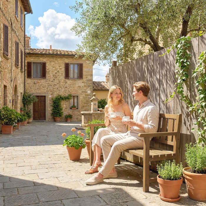 Садова лавка на 3 особи, стійка до погодних умов, з дерев'яною спинкою та підлокітниками. Міцна дерев'яна лавка з текового дерева, витримує навантаження до 360 кг.