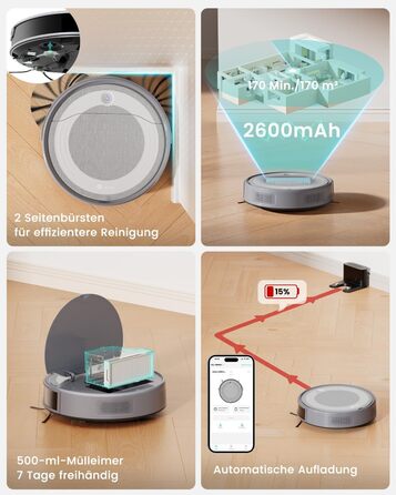 Робот-пилосос LEFANT M310 Ultra з вологою тканиною, лазерною навігацією ToF, потужністю 6000Pa, 7.9 см заввишки, розпізнавання килима, ідеальний для шерсті тварин та твердих підлог, керування через додаток/Alexa, сірий колір