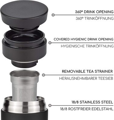 Термос Milu з нержавіючої сталі для go-450 мл-100 герметичність-чашка для пиття, чайна пляшка Термос Автомобільна чашка з подвійною стінкою ізоляція-360 - отвір для пиття (350 мл (гравірування), чорний)