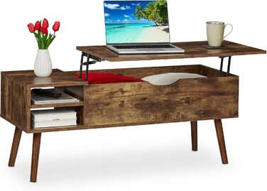 Журнальний столик Relaxdays з підйомною стільницею та двома відкидними полицями, коричневий, 45x108x40 см, індустріальний стиль