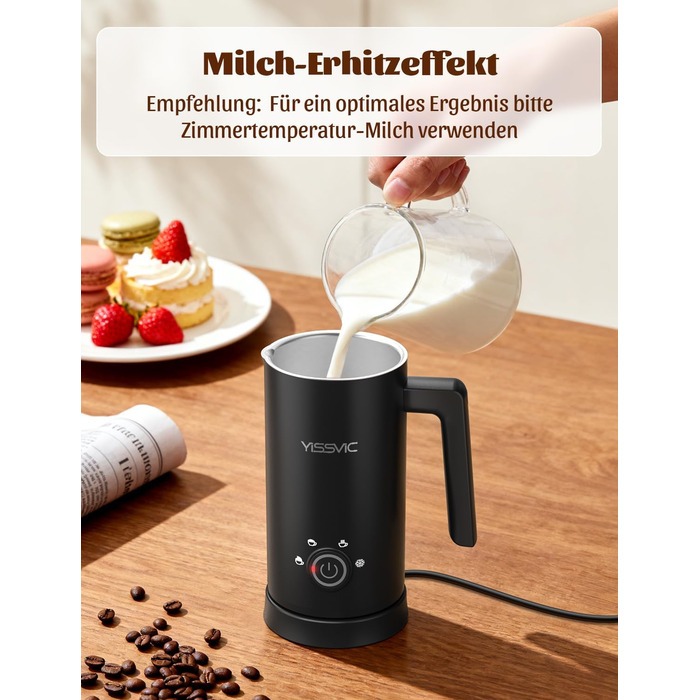 Електричний спінювач молока YISSVIC 4-в-1: автоматичний, 500W, антипригарне покриття, для капучіно, лате, макіато