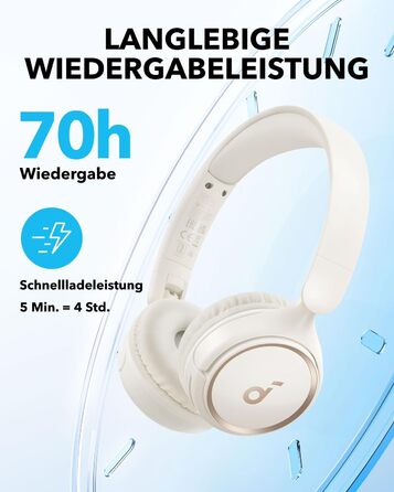 Бездротові накладні навушники soundcore H30i, складні, відтворення 70 годин, Bluetooth 5.3, керування програмами, перлинно-білий