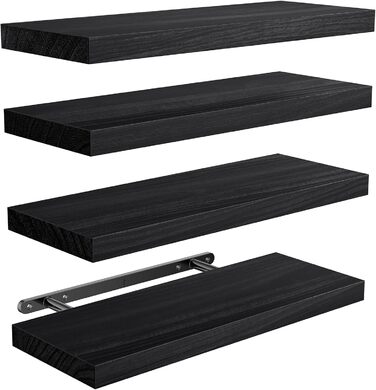 Полиця настінна Pipishell Wandregal Holz 40 см, набір 4 шт., дерево Paulownia, чорна - для кухні, ванної, спальні, офісу