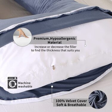 Подушка для вагітних Wndy's Dream J - подібної форми, бічні подушки для сну, подушки для зберігання, Дитячі подушки і подушки для годування U-подібної форми зі знімним і миється чохлом (сірого кольору)