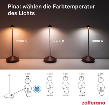 Zafferano Pina - Бездротова LED-лампа для дому та саду з торшетом Corten, сенсорне керування, димер, 2200-3000K, 29 см
