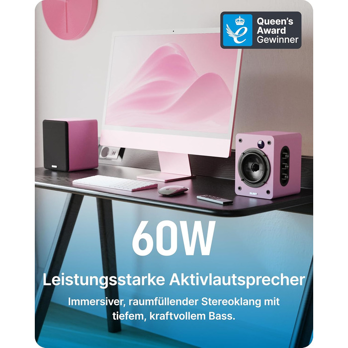 Активні Hi-Fi колонки Majority D50X 2.0, 60 Вт, Bluetooth 5.3, HDMI ARC, AUX, вуглецевий диффузор, для ПК та студії (Рожеві)