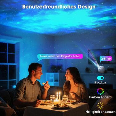 Проєктор зоряного неба Smart Sternenhimmel WiFi з пультом, додатком та голосовим керуванням, 16 млн кольорів, тихий (25 дБ), 4 кути нахилу - білий
