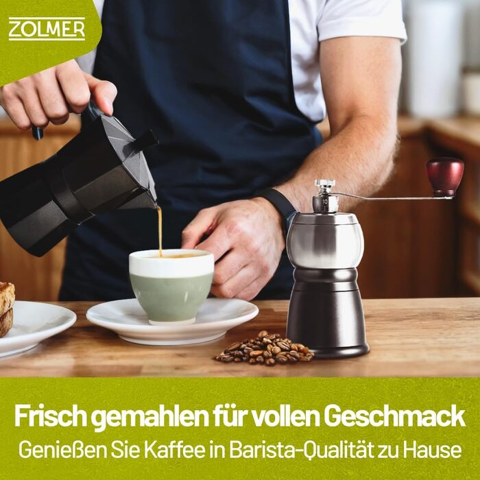 Ручна кавомолка Manuell з нержавіючою сталею, регульовані ступені помелу для еспресо, фільтр-кави та моки – компактна та міцна