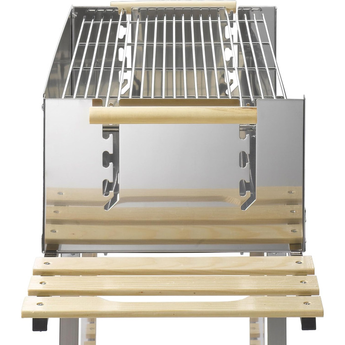 Grillwagen HKG 500 XXL з нержавіючої сталі: вугільний гриль на колесах з полицею для дров, велика решітка, регулювання висоти, довговічний