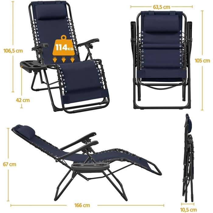 Лежак для відпочинку Yaheetech - розкладний садовий лежак з подушкою та тримачем для напоїв (блакитний, 2 шт.)