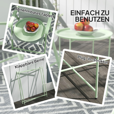 Outsunny Side Table Складаний садовий стіл Ø46 x 50 см Круглий стійкий до погодних умов балконний стіл зі складними ніжками столу Кемпінговий стіл Розкладний стіл Журнальний столик для вітальні, офісу, на вулиці, в приміщенні, зелений