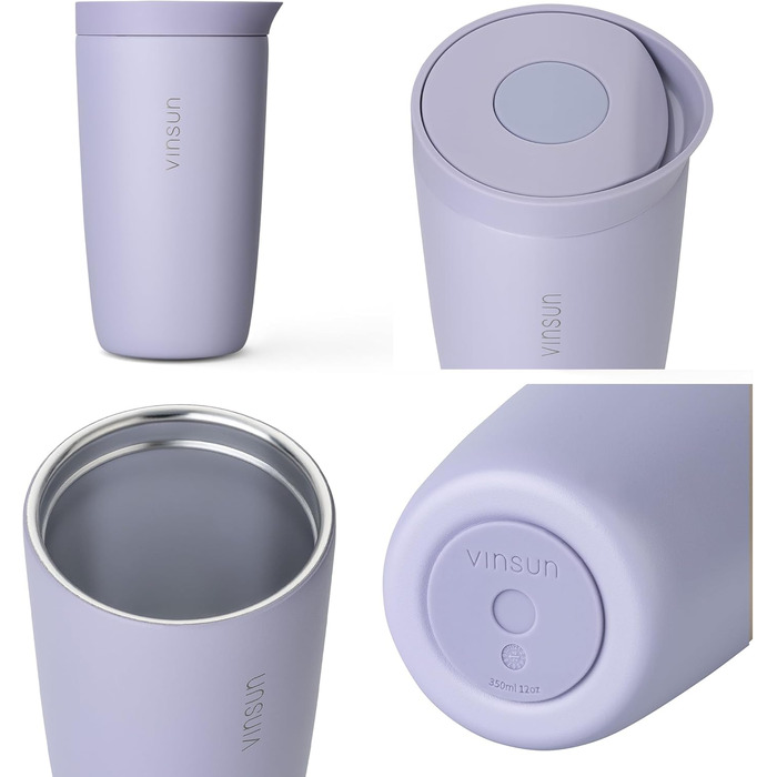 Термокружка VINSUN 350 мл, з нержавіючої сталі, подвійні стінки, ізольована, без витоку, для гарячих та холодних напоїв, з Quick Press кришкою, для авто, університету (фіолетовий)