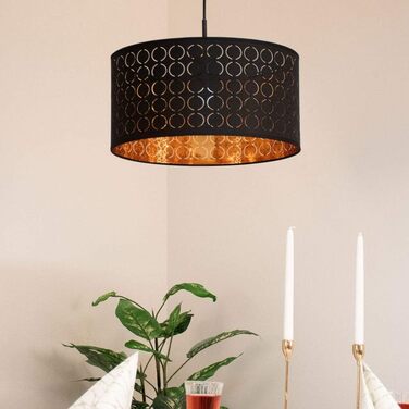 Підвісний світильник Globo підвісний світильник чорний обідній стіл сучасний світильник для вітальні, текстильний абажур круглий, метал золото, DxH 40x140 см