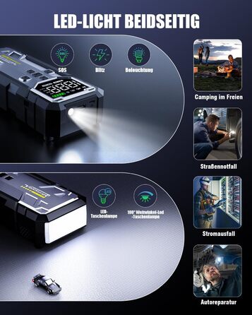 Powerbank Starthilfe 7000A з компресором та LED-ліхтариком: 160PSI, 12V для бензинових та дизельних авто (10L)