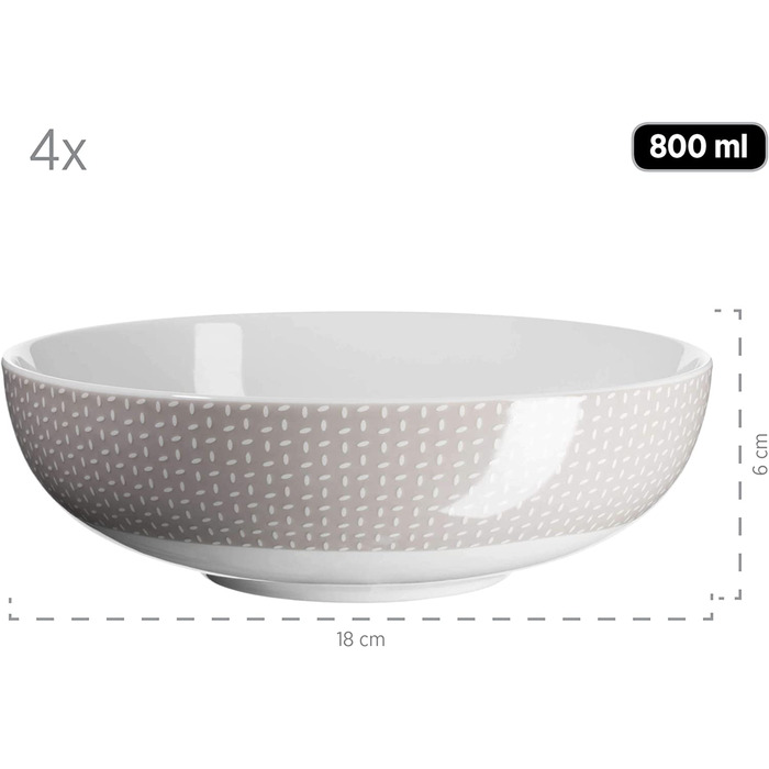 Набір посуду MSER 931564 Kitchen Time II для 4 осіб, комбінований сервіз на 16 предметів пастельного кольору з тонким малюнком, фарфор, (бежевий)