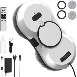 Робот для миття вікон з функцією розпилення, 5600Pa, з пультом дистанційного керування, автоматичний для внутрішніх та зовнішніх вікон, подвійний захист, 10 мікрофібрових серветок Робот для миття вікон з функцією розпилення, 5600Pa, з пультом дистанційного керування, автоматичний для внутрішніх та зовнішніх вікон, подвійний захист, 10 мікрофібрових серветок